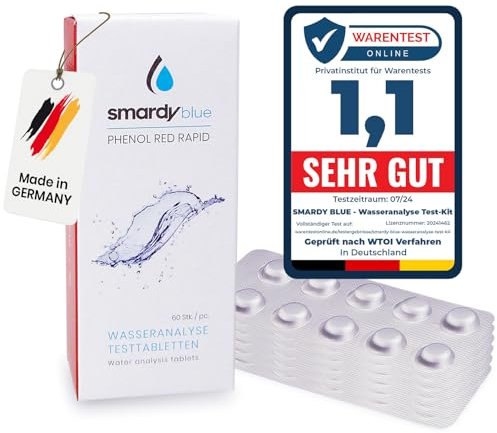 smardy 60 Rapid Testtabletten Phenol Red (pH-Wert Test) Schütteltester Trinkwassertest Ersatztabletten Wasserqualität Wassertest Tabletten für Trinkwasser Aquarium Pool