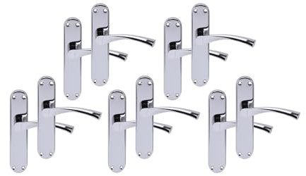 Hunta HANDLEZONE® 5 Pairs Lobo Polished Chrome Lever Latch Door Handle Set on Long Backplate, for Internal Doors