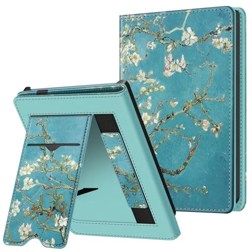 Fintie Fodral för Pocketbook Fresh Pro/Pro Color (2024) e-läsare – stöd skyddsfodral med kortficka, handledsrem och automatisk sömn/väckningsfunktion, mandelblomma | Kickstand skyddande fodral med kortfack handrem och sömn/vakna funktion, mandelblommor