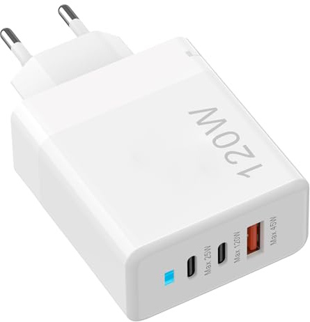 120 W USB C-laddare, USB C-laddare med flera portar 【2USB-C + 1USB-A】PD-laddare, 3-port USB C-laddningsstation kompatibel med surfplattor/powerbank och andra USB-enheter (vit/svart)