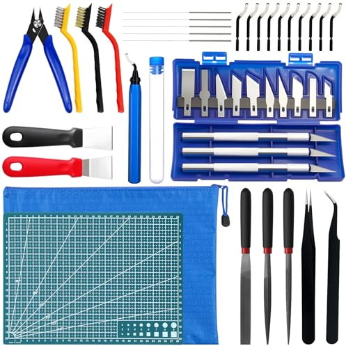 3D Drucker Werkzeug Set, 3D Drucker Zubehör, 42pcs Druckerzubehör mit Reinigungsnadeln Drahtbürsten Entgrater Werkzeug Schnitzwerkzeuge Entfernungswerkzeugen Schaber Feilen Aufbewahrungstasche
