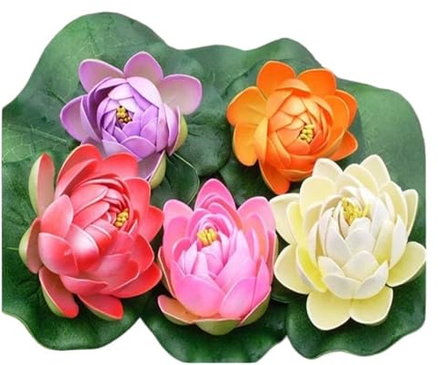 HKYBCF 5 Piezas de 10 cm de pequeñas Flores Artificiales de Loto, nenúfar, Tipo Capullo, Planta for Estanque, decoración de Piscina, pecera, Acuario