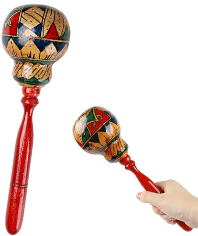 GOGHOST 1 Pack Handmade Wooden Maraca for Adults, 10.7 Professional African Hand Percussion Rattles, Handpaint Rumba Shaker Musical Instrument, Fiesta Mexican Party Favors(Red)