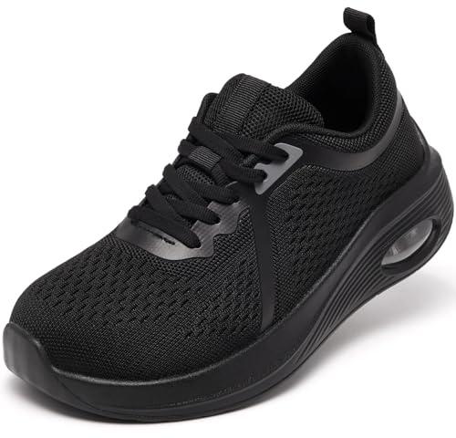 Wide Fit Trainers for Women Black Running Shoes Ladies Arch Support Memory Foam Plantar Fasciitis Orthopedic Shoes Air Cushion Non Slip Athletic Gym Sneakers All Black UK 7