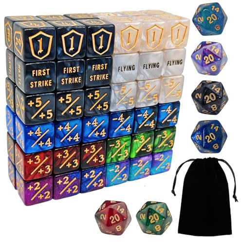 78 PCS MTG Counter Dados Set - AbilityKeyword Counters, -1/+1 Life Counter, Shield Life Dados, Creature Stat Buffs, Marble Colour D6 Cube, for MTG, Juegos de Cartas (Incluye Bolsa Negra)
