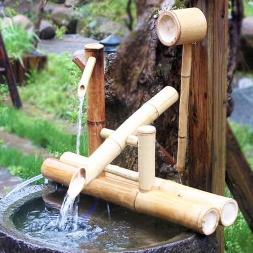 Bambuvattenfunktion med gungpump – utomhus zen trädgårdsdekoration för avslappnande landskap