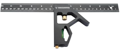 PEC Tools 2-Piece 12 Aluminum Combination Square Set - with Bubble Level and Draw Pin, Laser-Etched Markings for Accurate Measurement, Includes Both Inch&mm, Measuring Tool for Woodworking