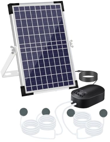 CashMuch Aeratore solare per laghetti, 10 W, 10 V, con batteria da 4400 mAh e 4 Air Sts, 3 modalità per laghetti da giardino, acquari e pesca