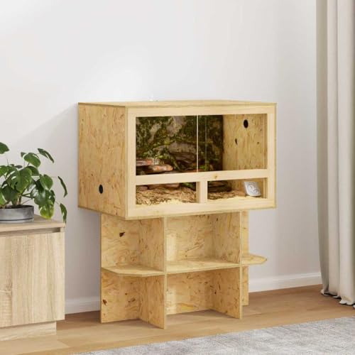 GeenYuu Terrarium brun av OSB-trä med glasskjutdörr 80 x 50 x 100 cm inomhus, mångsidig för reptil, amfibi, bardagsnamn, orm, gecko, sköldpadda, paludarium, vivarium, boyta