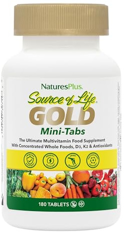 NaturesPlus Source of Life Gold Mini Tablets - All Natural and Complete Whole Food Multivitamin and Minerals - Energy, Immunity and Bone Support - Gluten and Dairy Free, 180 Mini Tablets
