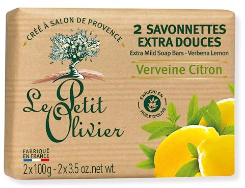 LE PETIT OLIVIER - 2 Savonnettes Extra Douces - Verveine Citron - Parfum De La Région De Grasse - Nettoient La Peau En Douceur - Fabriqué en France - 2x100g