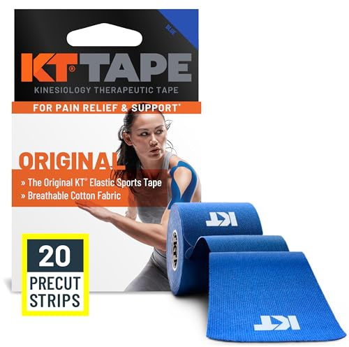 KT Tape, Original Cotton, Elastic Kinesiology Tape, Everyday Muscle and Joint Support, Daily Pain Relief, 20 Count, 10” Precut Strips, Blue