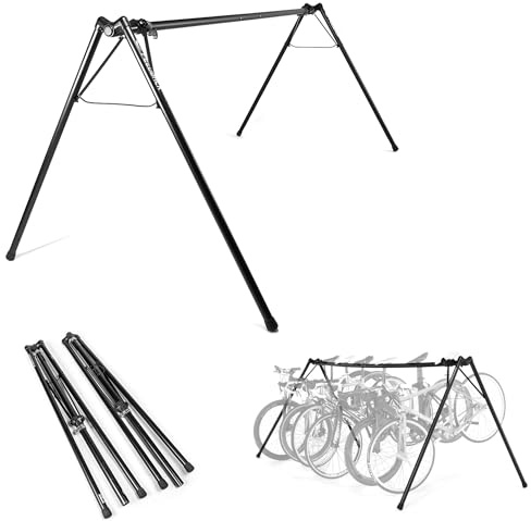 Feedback Sports | A-Frame Portable Bike Storage Rack with Travel Bag | Lightweight Collapsible Aluminum | Bicycle Hanger up to 8 Bikes | for Events | Black