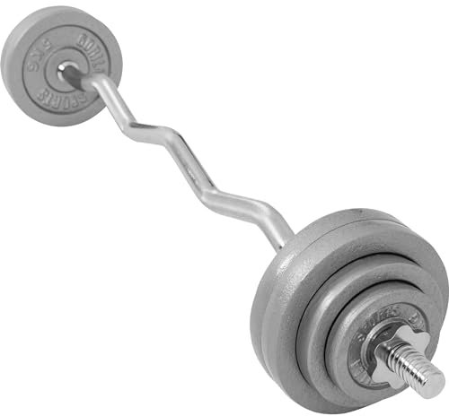 GORILLA SPORTS® Hantelset - 35kg, SZ Curlstange 120 cm, Gewichte 2x1,25kg / 2x2,5kg / 4x5kg, mit 2 Sternverschlüssen, 30mm, aus Gusseisen - Hantel Set, Hanteln, Sz-Stange