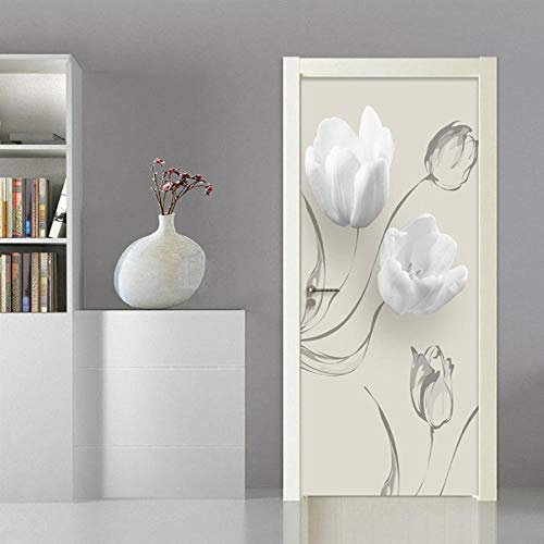 XXXCH 3D Türbild -Moderne unbedeutende weiße Blume 90x200cm Türtapete Selbstklebend Wasserdicht PVC TürPoster Fototapete Holzwand Türaufkleber Wandbild Für Tür Wohnzimmer Schlafzimmer Küche Un