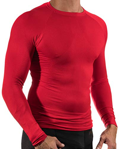 13MW Camiseta Térmica Profesional | Hombre | Tejido Reforzado | Transpirable (Rojo, XS-S)