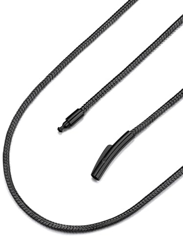 FaithHeart Chains for Man Black Snake Necklace Stainless Steel Snake Chain 60cm Replacement Jewellery for Pendant