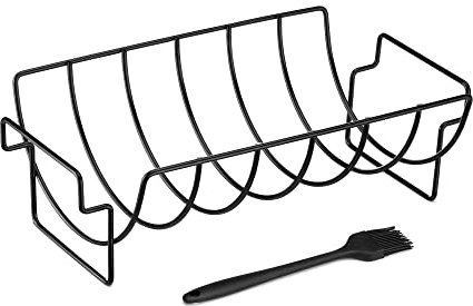 Navaris Grill Halter für Spareribs Hähnchen - mit Silikonpinsel - BBQ Antihaft Hähnchenhalter Rippchenhalter - Zubehör Grill - Geflügelhalter