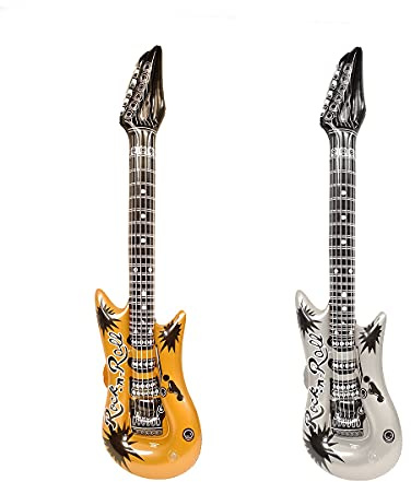 Treasure Gurus Set 2 40 Inflatable Silver Gold Electric Guitar Blow Up Toy Swimming Pool Floaties Water Party Float