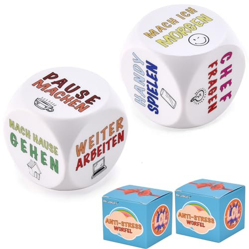 Anti-Stress Würfel, 2 Stücke Anti Stress Spielzeug für Erwachsene, der Bunte Stresswürfel mit 6 Lustigen Aktionen, Büro Spielzeug Geschenk für Kollegen Freunde und Mitarbeiter mit Schwachen Nerven