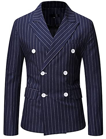 Blazer da Uomo Elegante Slim Fit Giacca a Righe Verticali Giacca da Smoking con Due Bottoni Blazer da Abito Formale Giacca da Lavoro con Revers Moda Casual Affari Cappotto Doppio Petto