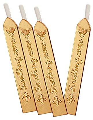 Lacre Oro,Sello de Cera,Lacre para Sellos,Sellando Palos de Cera con Mecha,Barras de Cera para Lacrar,para Invitaciones de Boda,Sobres de Tarjetas,Envoltura de Regalos (4Piezas,Oro)
