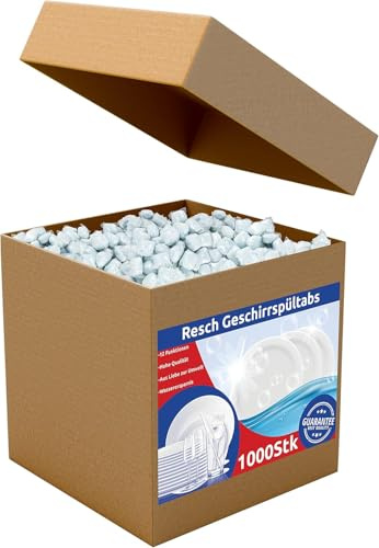 RESCH CLEANIX Spülmaschinentabs ohne Plastik - All in One | 1000 Stück (ca 20 kg) | Phosphatfrei Tabs | Geschirrspültabs wasserlösliche Folie | Spültabs Spülmaschine…
