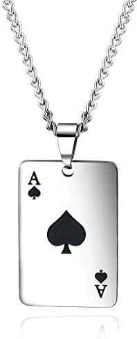 Tomedeks Silber Edelstahl Halskette Herren Accessoires für Paare und Herren (Pik-Ass)