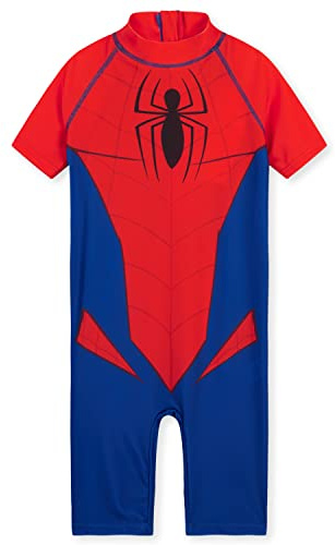 Marvel Kids Swimming Costume Summer Holiday Essentials for Kids Hulk Spiderman Childrens Swimwear 3-10 Years Short Sleeve Full Body Swimsuit Beachwear (Red/Blue Spiderman, 7-8 Years)