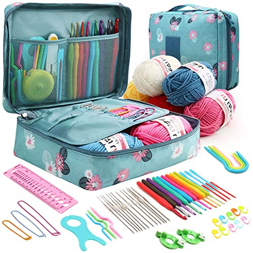 Ghopy Crochet Hooks Set for Beginners Adults, Colorful Crochet Kits with Storage Bag Ergonomic Soft Grip Handle Knitting Starter Kit DIY Weave Yarn Kits for Adults Kids Gifts(Butterfly)