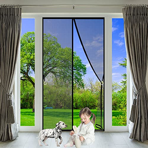 Fliegengitter Balkontür 175 x 250 cm Insektenschutz Magnet Fliegenvorhang, Full Frame Klettverschluss, Fliegengitter Magnetvorhang für Küche/Wohnzimmer/Schlafzimmer Schwarz