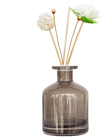 Empty Glass Diffuser Reeds Bottles Aromatherapy Jar Essential Oil Perfume Container Used with Reed Diffuser Sticks Fragrance Accessories DIY Crafts Decor for Home and Office(Grey)