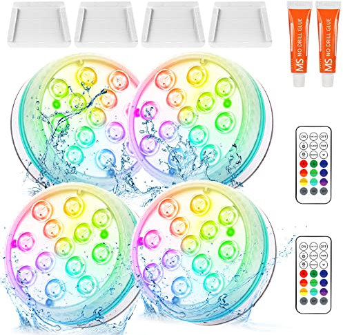 Czemo Luci LED per Piscina Subacquea con Telecomando, Luce Sommergibili Piscina Luci per Laghetto, Luci LED Impermeabili per Acquario, Stagno (Luce da piscina a batteria da 4 pezzi)