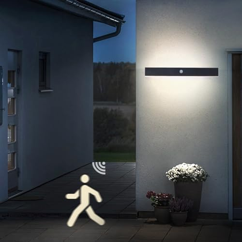 ANKBOY Outdoor Long Wall Light with Motion Detector Black LED Outside Lamps Waterproof IP65 Up Down Light Wall Lighting Exterior Wall Sconce for Stairs Gardens Patios Hallways,80CM