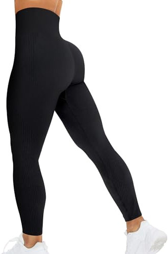 corcoar Sport Leggings Damen Hoch Taille Seamless Blickdicht Leggings Booty Lifting Po Push Up Gym Yoga Sporthose Schwarz XL