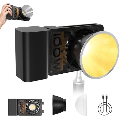 Luz de Video, ZHIYUN CINEPEER CX100 100W COB Video Light, 2700-6500K, 3840Lux, TLCI 97+ CRI 96+, Regulable, Luz Portátil con Reflector, Domo de Difusión para Iluminación, Fotografía