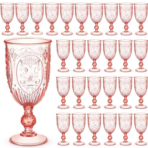 Wiwiqing Weinkelche im Vintage-Stil, farbige Wasserkelche, Kunststoff, Retro-geprägte Glaswaren, Wasserkelche für Weinbar, Saft, Babyparty, Hochzeit, Empfang, große Veranstaltung, Party, Rosa, 48
