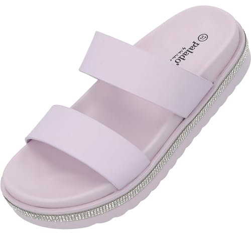 Palado Damen Mules Ulie by Sila Sahin Damen - modische Plateau Pantoletten - elegante Hausschuhe für Frauen mit Absatz - Sommerschuhe mit Glitzersteinen Flieder UK7 - EU40