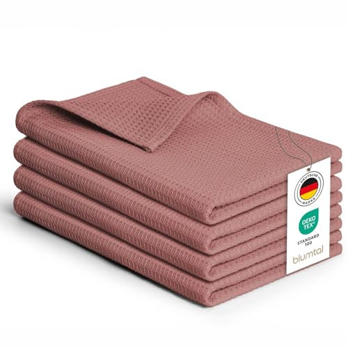 Blumtal Lot de 4 torchons de cuisine 50 x 70 cm - 100 % coton - Lavables à 60 °C - Torchons de cuisine en coton - Serviettes de cuisine - Serviettes gaufrées - Torchons de vaisselle en rose