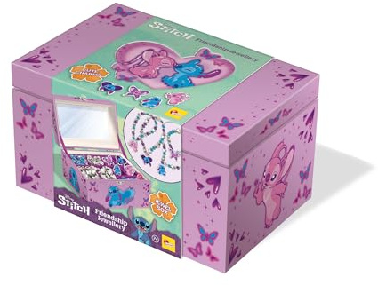 Lisciani - DISNEY STITCH - Friendship Jewellery Creation Kit with Jewellery Box - For children aged 7 and over - Stitch Necklaces and Bracelets Creation - With Pearls, Charms, Threads & Accessories