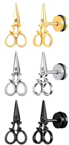 Yumilok 3 Paar Herren Ohrringe Edelstahl Schere Ohrstecker Set Damen Piercing Ohrhänger Hoop Ohrring Schraubverschluss
