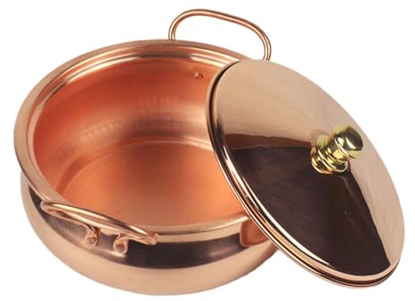 Sharplace Pure Copper Pot for Stovetop, Induction Beautiful Shape Handmade Universal Stew Pan Shabu Shabu Pot Copper Cookware for Home, 18cm