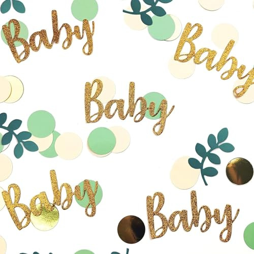 100 st babyshower konfettidekorationer, baby shower servetter champagne guld elfenben salvia grön spridningskonfetti, bord baby konfetti för pojkar flickor, kön avslöjar dekoration födelsedagsfest