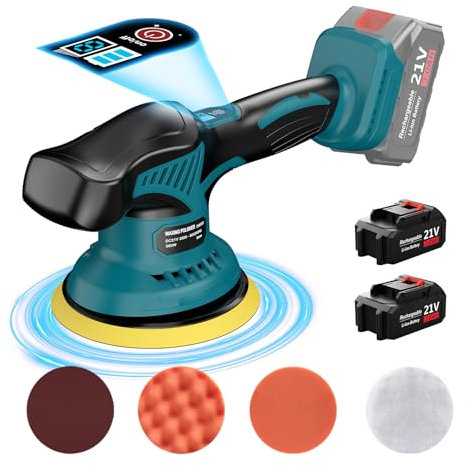Yofuly Lucidatrice Auto a Batteria er MMAKI-TA 18V 21V Batteria, Lucidatrice Rotorbitale con 2 Batterie da 3.0Ah, 8 Velocità Variabili e 6000RPM, Levigatrice Orbitale per il Car Detailing