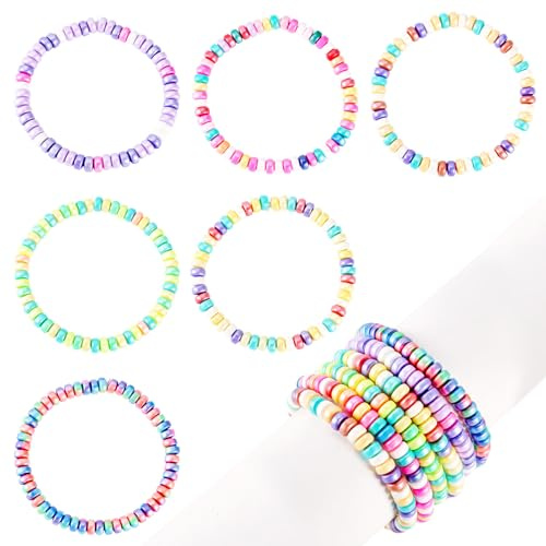 Sparkeads Heishi - 6 braccialetti con perline da donna in argilla polimerica, elastici, braccialetti da surfista, colori misti, impilabili, stile boho, estivo, da spiaggia, diametro interno 8,5 cm,