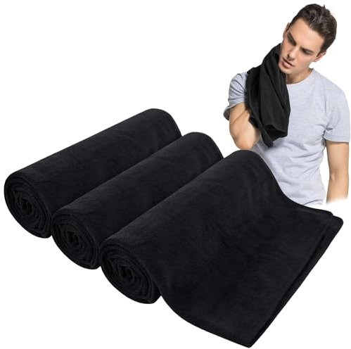 JISRKP 3 Pack Microfibre Sports Gym Towel, Super Soft and Absorbent Sports Towel, Sweat Towels for Gym, Fast Drying & Absorbent Workout sports towel Fitness, Yoga, Camping(Black)