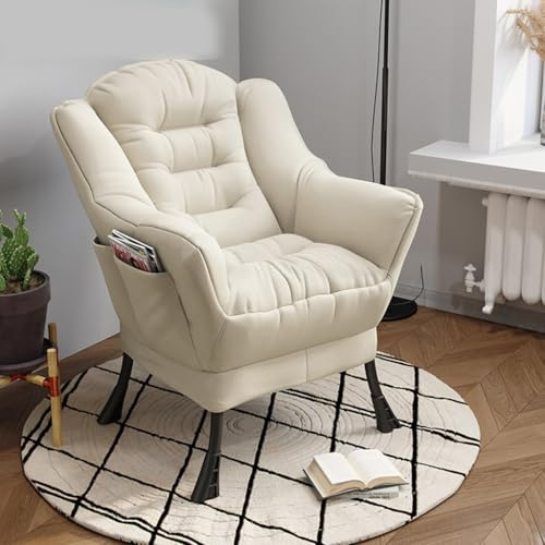 Modern Fabric Lounge Recliner Chair with Pocket Comfy Lazy Chair for Living Room Relax Sofa with Back Reclining Feature Steel Frame and Upholstered Seat White Color