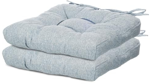 TIENDA EURASIA – Pack Cojines Sillas | Material Tela (Poliéster) | Material de Relleno 100% Poliéster | Tamaño 40x40x7 cm | 2 Cordones de Sujeción | Cojines Exterior Jardín (Azul, Pack 2)