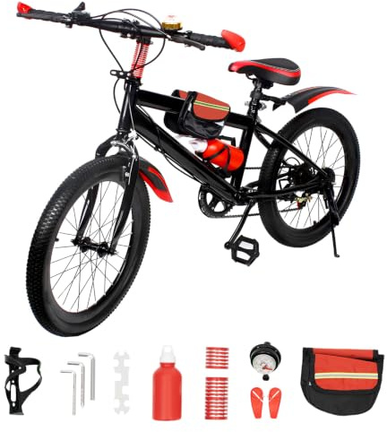 CHIMHOON 20 Inch Unisex Mountainbike Bicycle, 7 Speed Bike 85KG, Boy Girl Mountain Bikes for 8-13 Years, Road Bicycle, MTB Bikes, City Bike, Green/Red JuniorBike (Red)