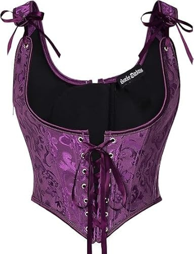SCARLET DARKNESS Corset Bustier Femme Médiéval Pirate, Jacquard Sous Poitrine à Lacets